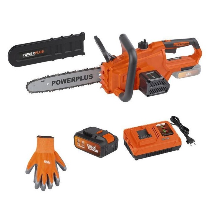 Powerplus Dual Power Tronçonneuse a Batterie POWDPGSET41 - 20 V, Guid