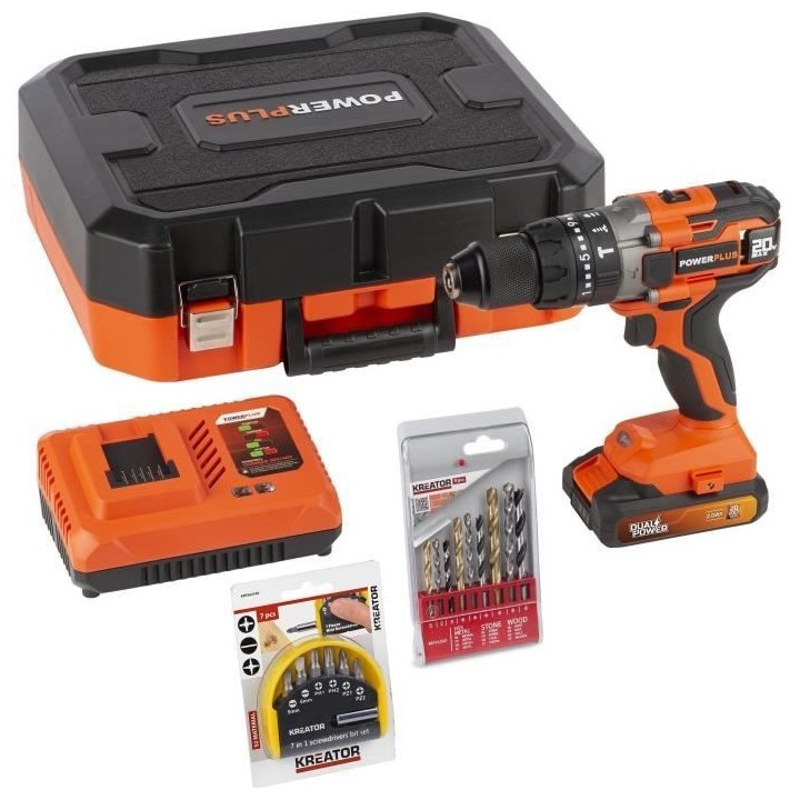 Perceuse visseuse a percussion sans fil 20V 50Nm + 15 accesoires - DUA