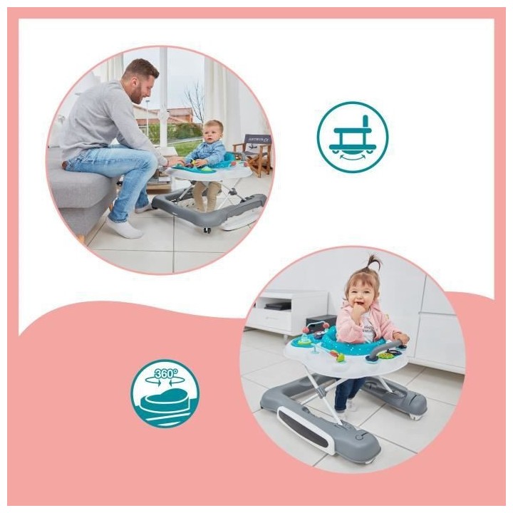 BABYMOOV Trotteur 5 en 1 - Sons et lumieres - 4 roues - Avec freins