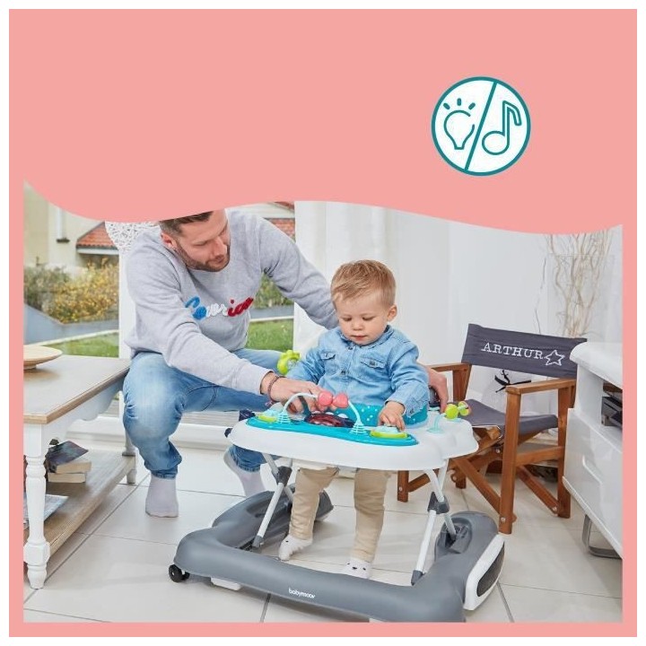 BABYMOOV Trotteur 5 en 1 - Sons et lumieres - 4 roues - Avec freins