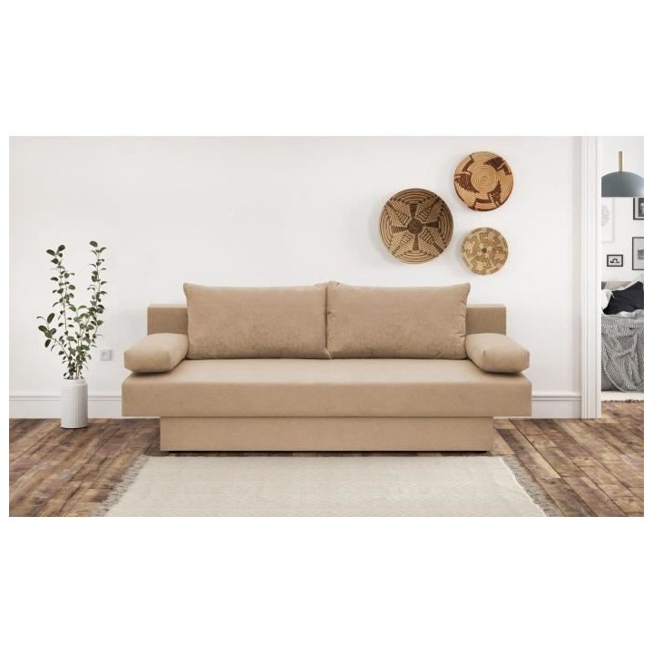 Banquette convertible 3 places Pyry - Tissu beige /sable L 187 x P 85