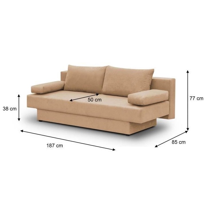 Banquette convertible 3 places Pyry - Tissu beige /sable L 187 x P 85