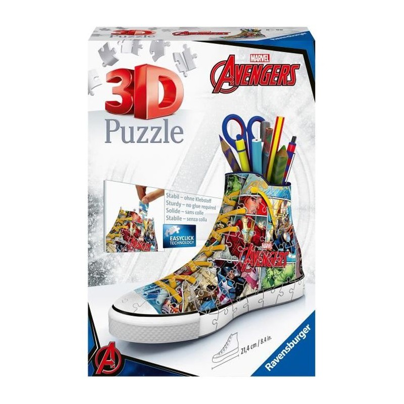 AVENGERS Puzzle 3D Sneaker - Ravensburger - Puzzle 3D enfant - sans colle - Pot a crayons 108 pieces - Des 8 ans