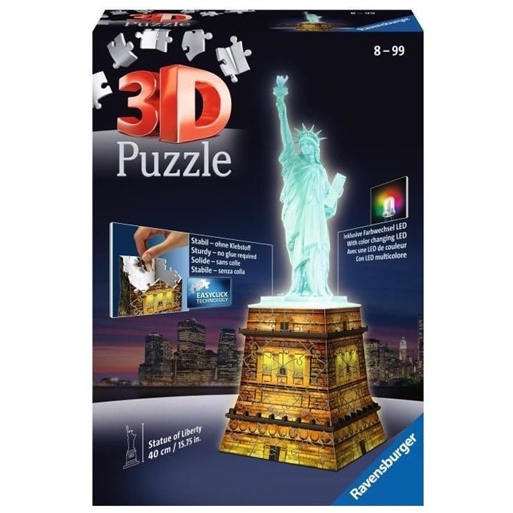 Puzzle 3D Statue de la Liberté illuminée - Ravensburger - Monument 1