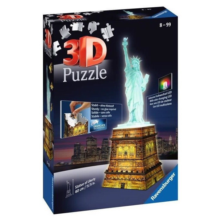 Puzzle 3D Statue de la Liberté illuminée - Ravensburger - Monument 1