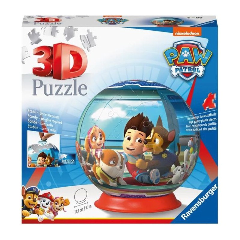 PAT' PATROUILLE Puzzle 3D Ball 72 pieces - Ravensburger - Puzzle enfant 3D sans colle - Des 6 ans