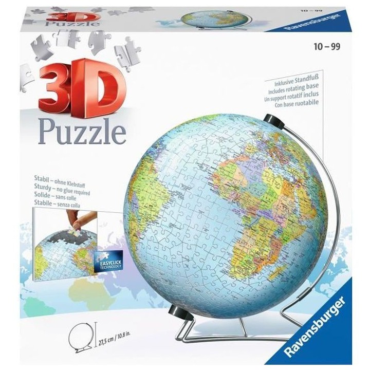 Puzzle 3D Globe 540 pieces - Ravensburger - Puzzle enfant 3D éducatif