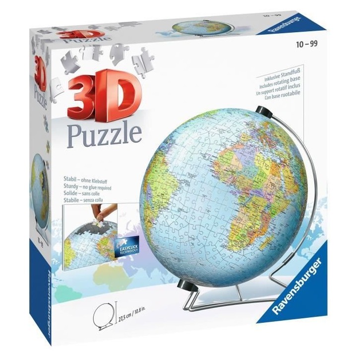 Puzzle 3D Globe 540 pieces - Ravensburger - Puzzle enfant 3D éducatif