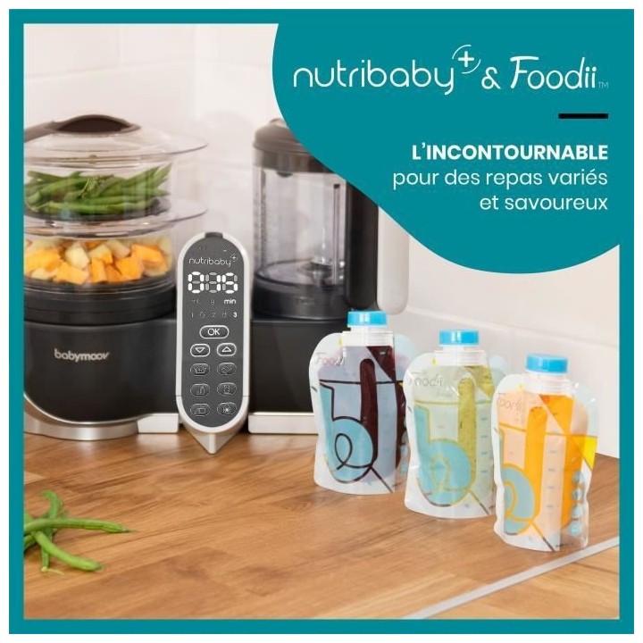 BABYMOOV Nutribaby(+) & Foodii - Robot Multifonctions & Kit de Gourdes