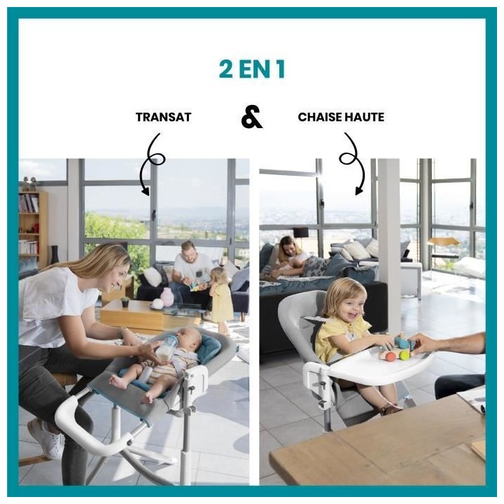 Babymoov Chaise Haute Slick 2 en 1 - Transat avec Réducteur nouveau-n