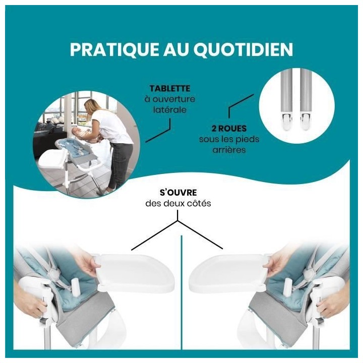 Babymoov Chaise Haute Slick 2 en 1 - Transat avec Réducteur nouveau-n