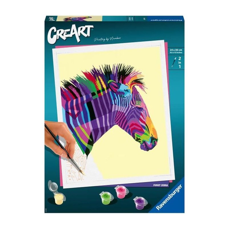 CreArt - grand - Zebre - Ravensburger - Coffret complet - Peinture au numéro Adulte - Des 12 ans