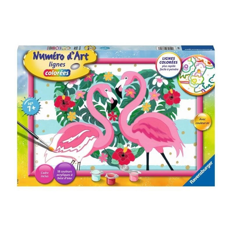 Numéro d'art - grand format - Flamingos amoureux - Ravensburger - Kit complet de Peinture au numéro - Des 9 ans