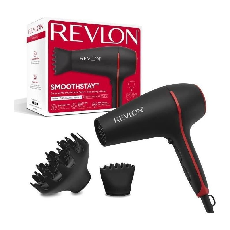 Seche-cheveux Smoothstay REVLON RVDR5317 - infusé a l'huile de coco + diffuseur Volumateur