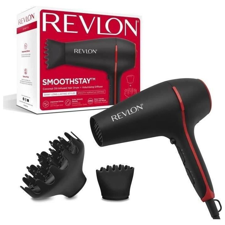 Seche-cheveux Smoothstay REVLON RVDR5317 - infusé a l'huile de coco +