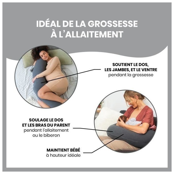 Babymoov Coussin de Maternité doomoo Buddy Chiné Anthracite