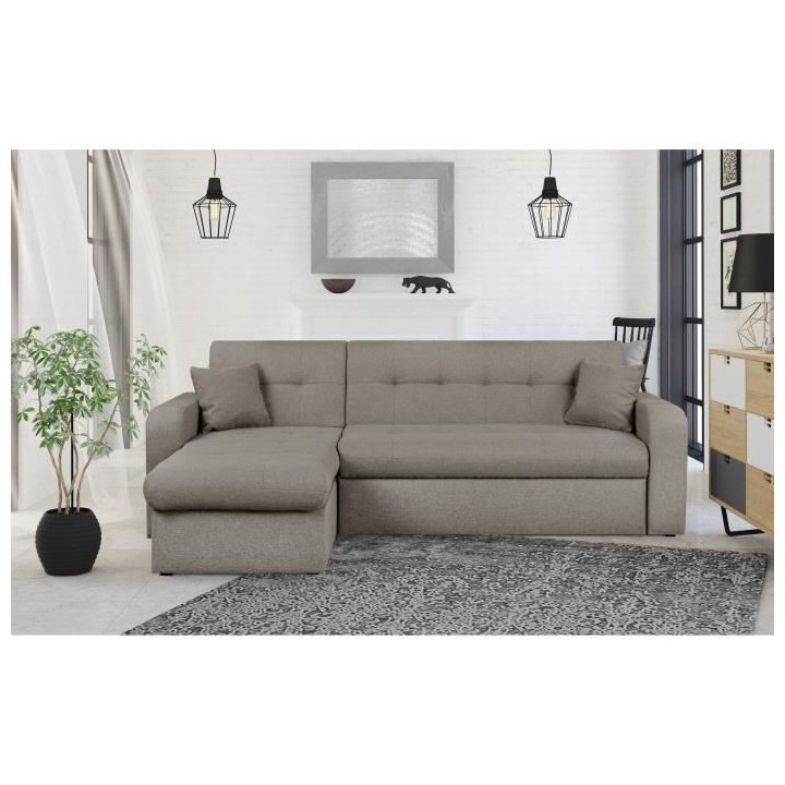 Canapé d'angle convertible et réversible 3 places ROMAN - Tissu taup