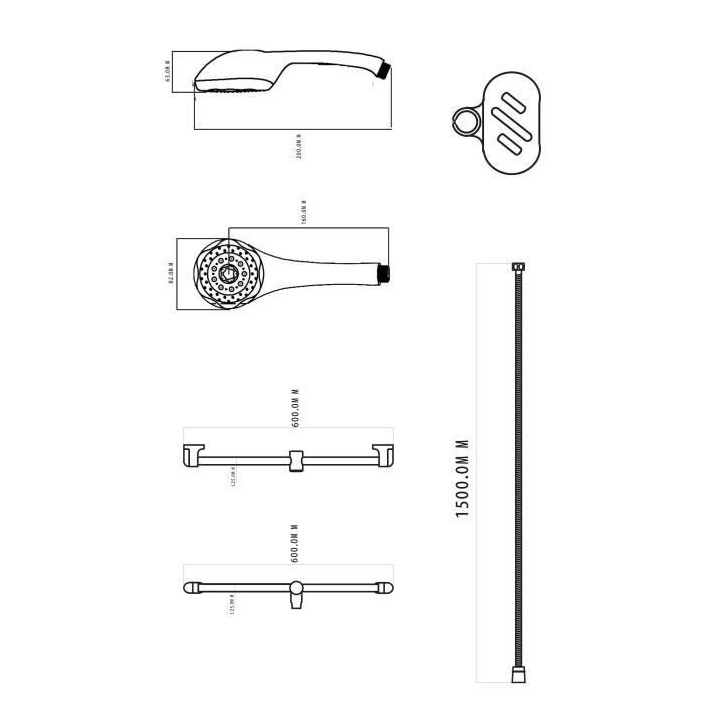 ROUSSEAU Barre de douche + douchette sans robinet Heko - Chromé