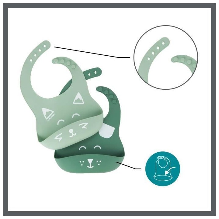 Babymoov Lot de 2 bavoirs en silicone BIB'ISY, avec poche ventrale