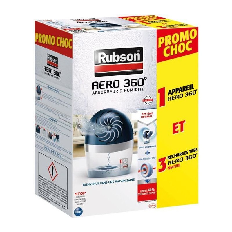 RUBSON Absorbeur d'humidité Aéro 360° Promo choc 20 m² + 3 recharges