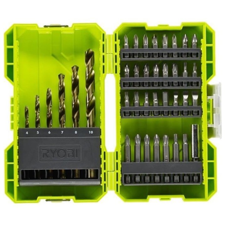 Coffret antichocs empilable RYOBI 38 accessoires de perçage-vissage -