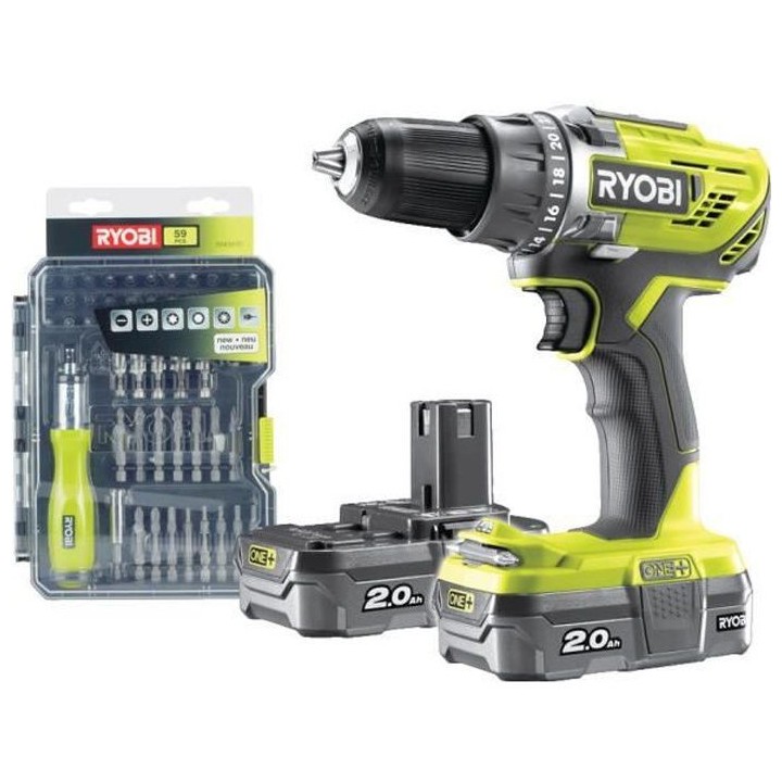Perceuse Visseuse sans fil 18V RYOBI One+ R18DD3-220SA59 - 2 batteries