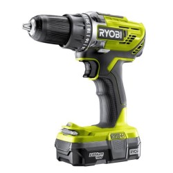 Perceuse Visseuse sans fil 18V RYOBI One+ R18DD3-220SA59 - 2 batteries de 2 Ah - 1 tournevis - cliquet + 58 acessoires - 1 sac