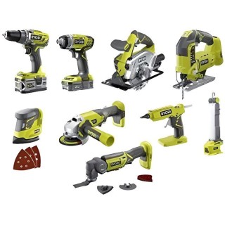Combo 9 outils: perceuse, visseuse a chocs, scie sauteuse, meuleuse...