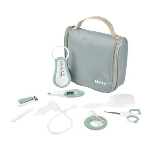 BEABA, Trousse de toilette bébé, nomade, 9 accessoires, vert sauge