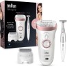 Braun Silk-épil 9 Épilateur Électrique Femme, Une Épilation Longue Durée Blanc/Or Rose, Épilation Sans Fil Wet?&?Dry, 9-8