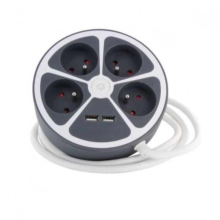 Chacon Multiprise bureau 16A.250V-Max 3680W  4x16A+2USBA cable 1,5m- C