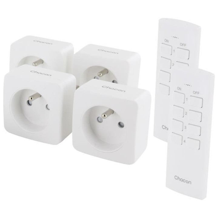 Chacon Lot de 4 mini prises On/Off et2 télécommandes (FR)
