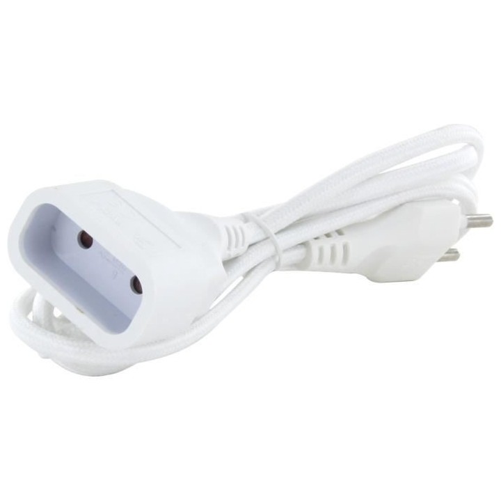 Chacon Rallonge textile blanc 6A - 1,5m-Fiche blanche