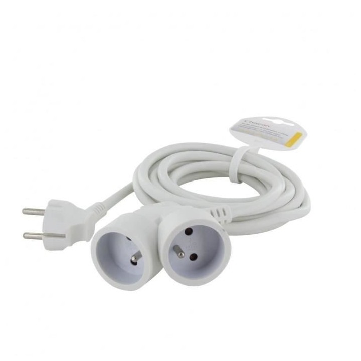 Chacon Prolongateur HO5VVF 3g1,5 3m dual head blanc (FR)