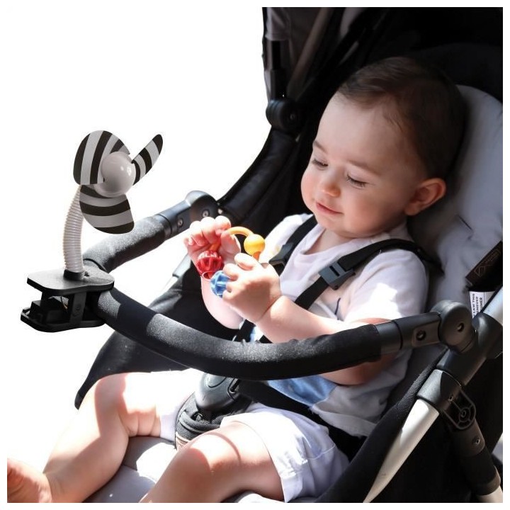 TEE-ZED VENTILATEUR DE POUSSETTE a CLIPSER - NOIR ET BLANC