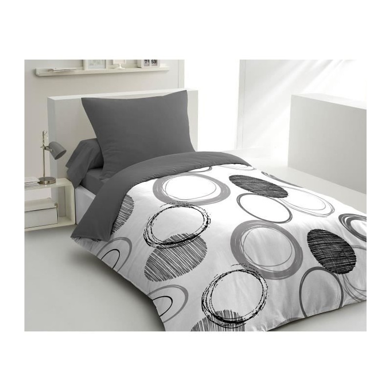 Parure de couette microfibre Audace - 1 housse de couette 140x200 cm + 1 taie d'oreiller 63x63 cm - Gris clair - HOME LINGE PASS