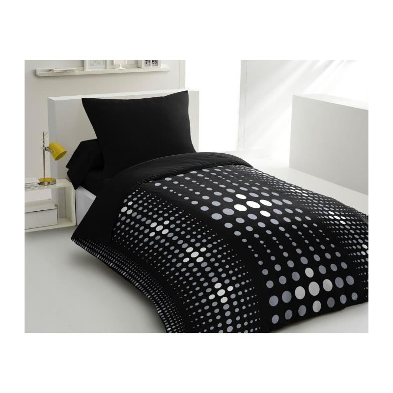 Parure de couette microfibre Steevy - 1 housse de couette 140x200 cm + 1 taie 63x63 cm - Noir - HOME LINGE PASSION