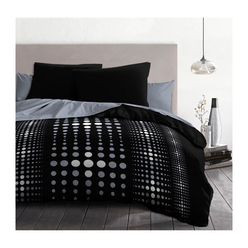 Parure de couette microfibre Steevy - 1 housse de couette 240x260 cm + 2 taies 63x63 cm - Noir - HOME LINGE PASSION