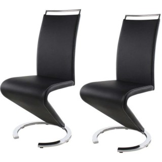 SIDNEY Lot de 2 chaises de salle a manger en métal - Simili noir - Co