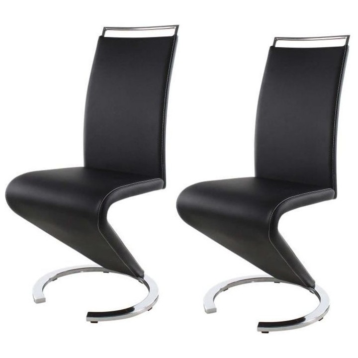 SIDNEY Lot de 2 chaises de salle a manger en métal - Simili noir - Co