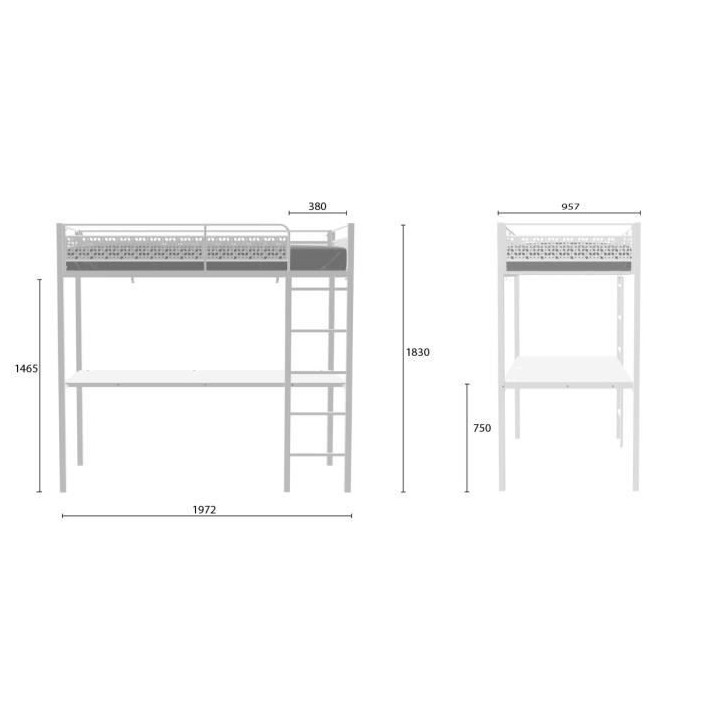 Lit mezzanine EDIBUR 90 x 190 cm - Blanc