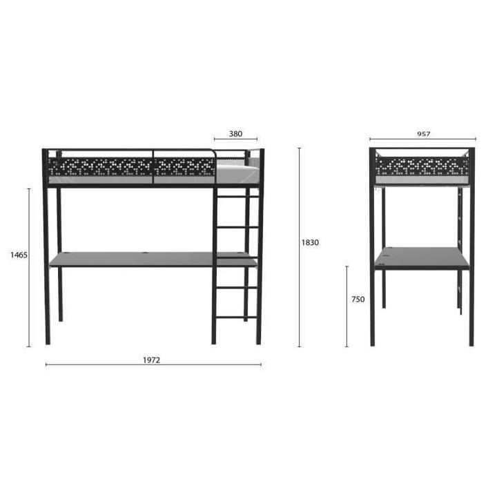 Lit mezzanine EDIBUR 90 x 190 cm - Noir