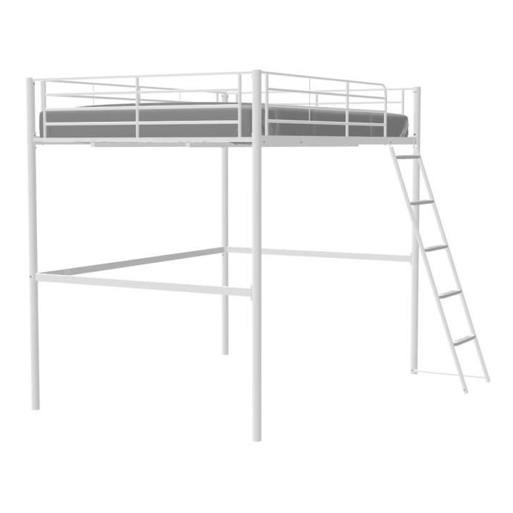 Lit mezzanine ELIOT 140 x 190 cm - Métal - Sommier inclus - Blanc