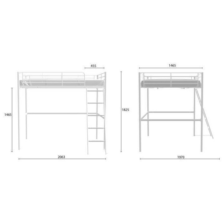 Lit mezzanine ELIOT 140 x 190 cm - Métal - Sommier inclus - Blanc
