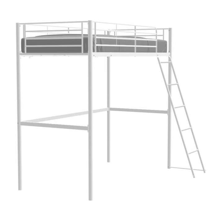 Lit mezzanine ELIOT 90 x 190 cm - Métal - Sommier inclus - Blanc