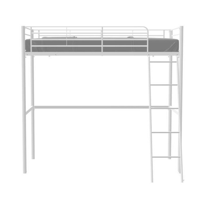 Lit mezzanine ELIOT 90 x 190 cm - Métal - Sommier inclus - Blanc