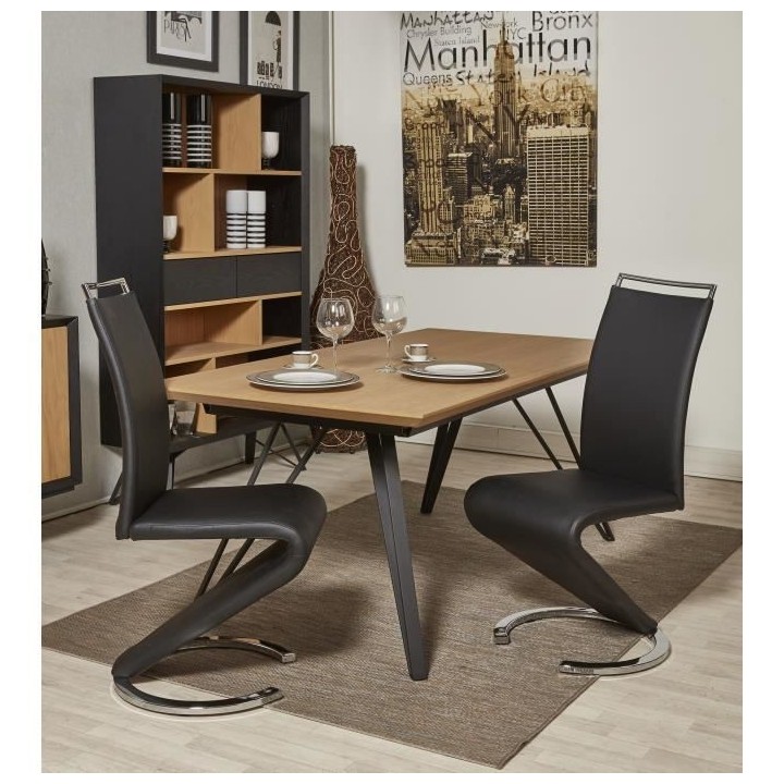 SIDNEY Lot de 2 chaises de salle a manger en métal - Simili noir - Co