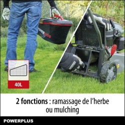 Powerplus Tondeuse a Gazon Thermique POWEG63773X - avec 420 mm Ø, 145 cc, Tondeuse sans Fil Gazon, avec Ramassage et Mulching