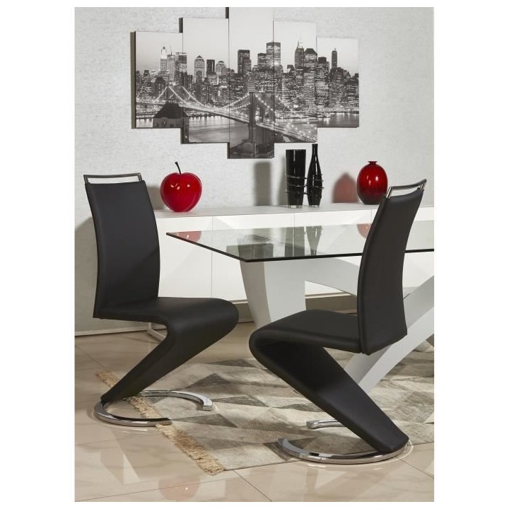 SIDNEY Lot de 2 chaises de salle a manger en métal - Simili noir - Co