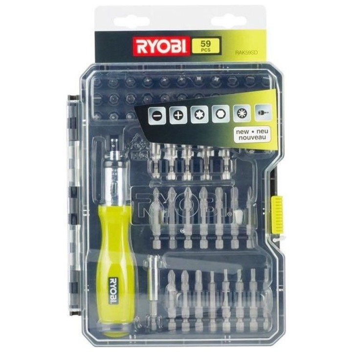 Coffret RYOBI 59 accessoires de vissage-boulonnage avec tournevis a cl